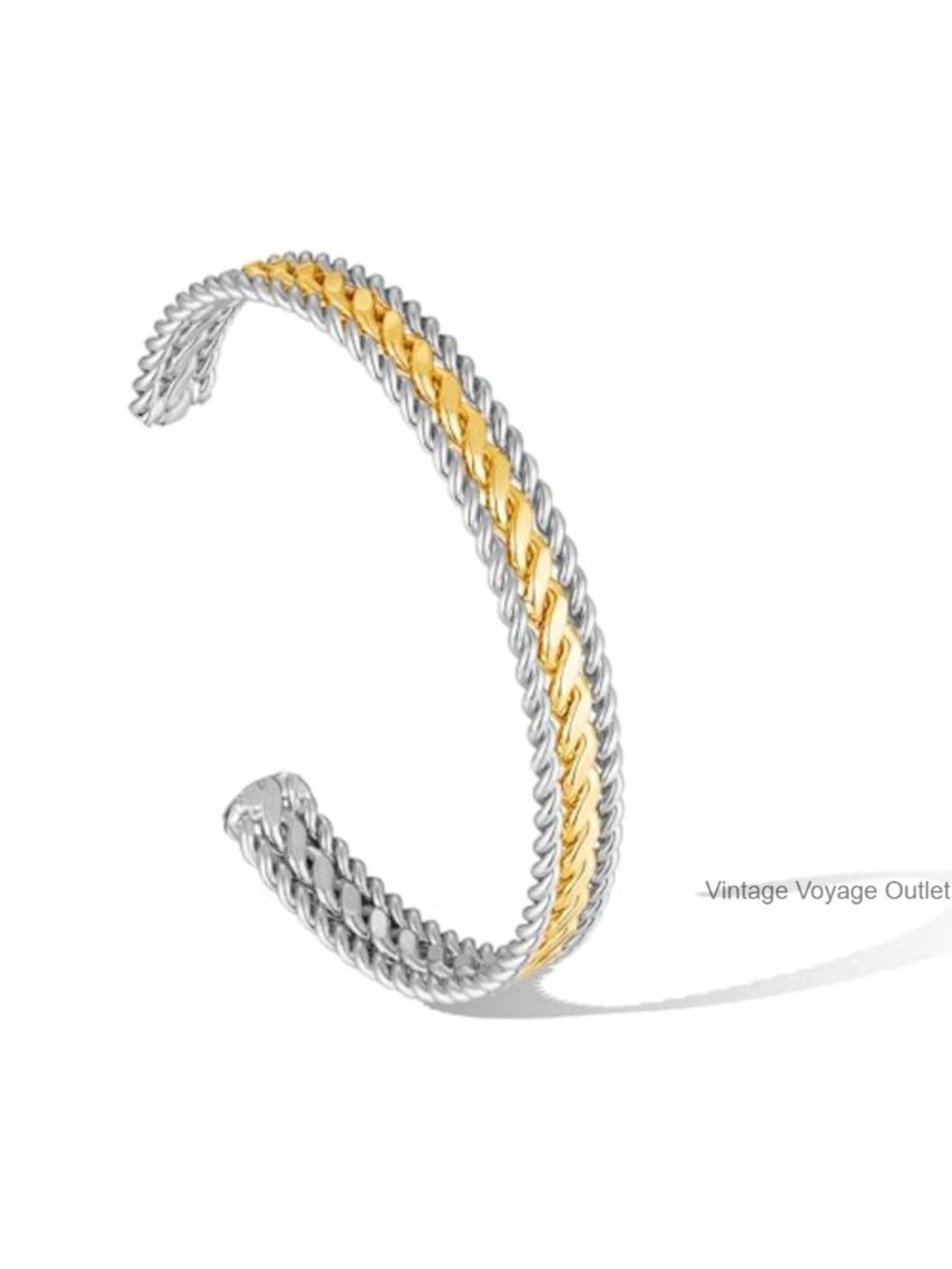 Two Tone Braided Cuff Bangle Open Adjustable Statement Bracelet